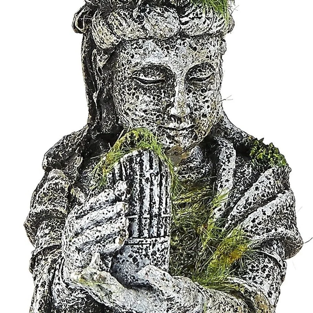 Blue Ribbon Ancient Buddha Statue Moss Exotic Environment Aquarium Ornament 7X4